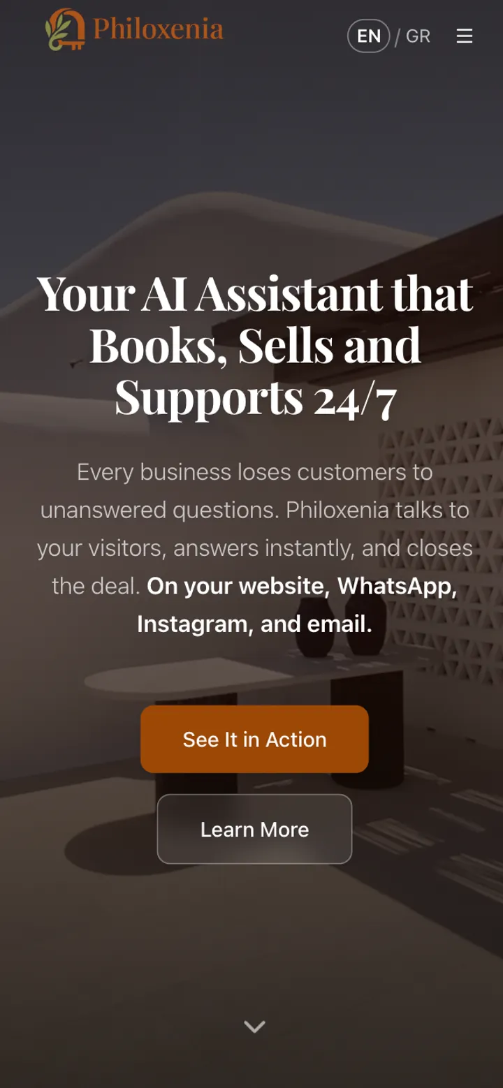Philoxenia website on mobile